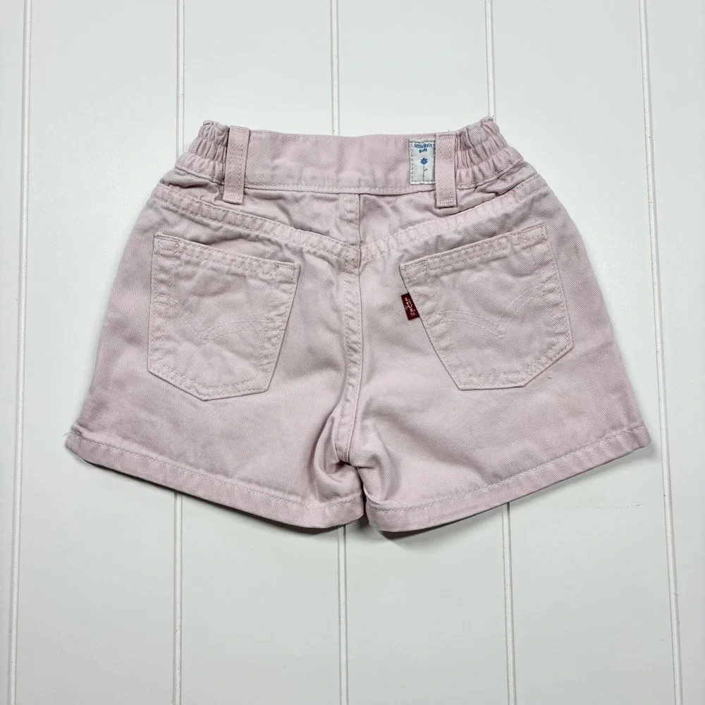 Vintage Little Levi's High‎ Waist Paper Bag Pink Embroidered Shorts, Size 4T